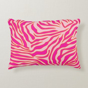 Zebra Stripes Pink Orange Wild Animal Print Accent Pillow by dailyreginadesigns at Zazzle