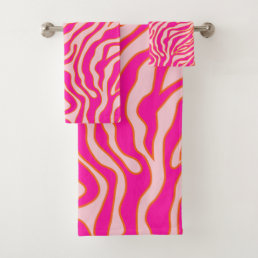 Zebra Stripes Pink Orange Wild Animal Print Bath Towel Set