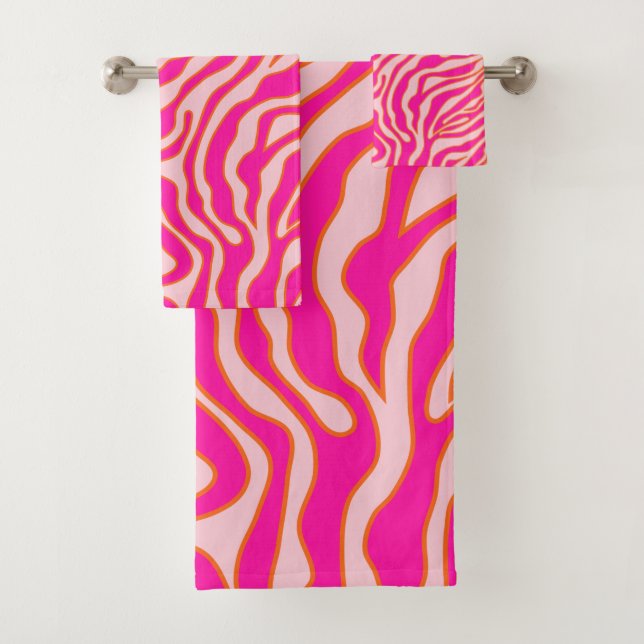 Zebra Stripes Pink Orange Wild Animal Print Bath Towel Set (Insitu)