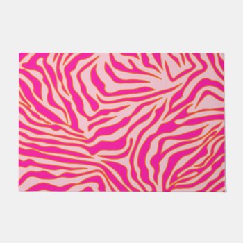 Zebra Stripes Pink Orange Wild Animal Print Doormat by dailyreginadesigns at Zazzle