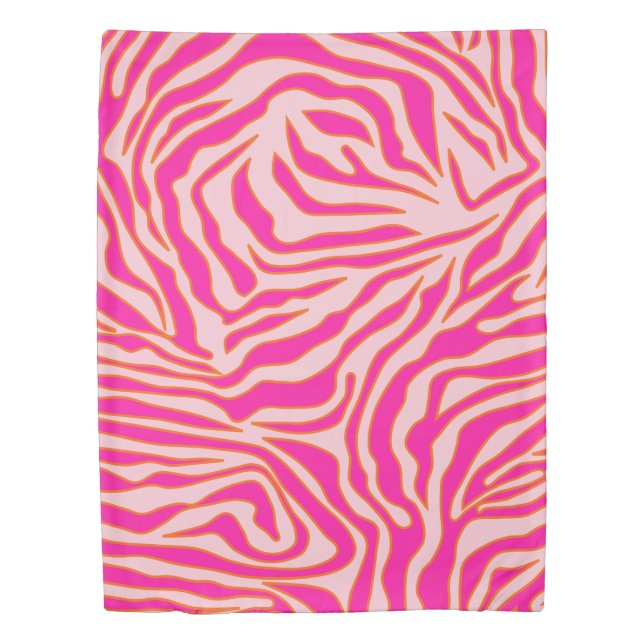 Zebra Stripes Pink Orange Wild Animal Print Duvet Cover (Front)