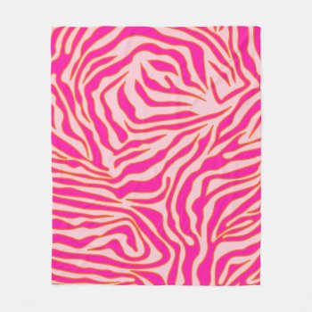 Zebra Stripes Pink Orange Wild Animal Print Fleece Blanket by dailyreginadesigns at Zazzle