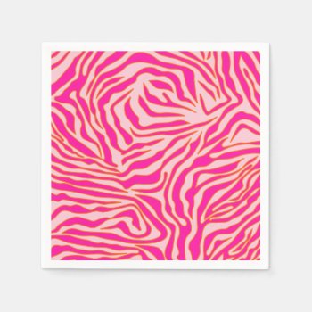 Zebra Stripes Pink Orange Wild Animal Print Napkins by dailyreginadesigns at Zazzle