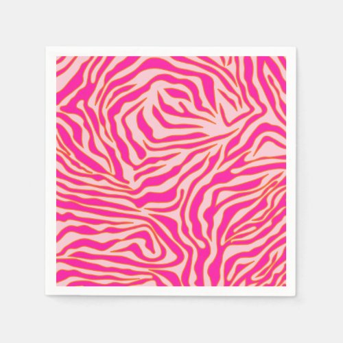 Zebra Stripes Pink Orange Wild Animal Print Napkins