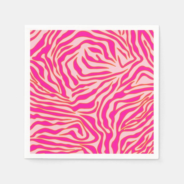 Zebra Stripes Pink Orange Wild Animal Print Napkins (Front)