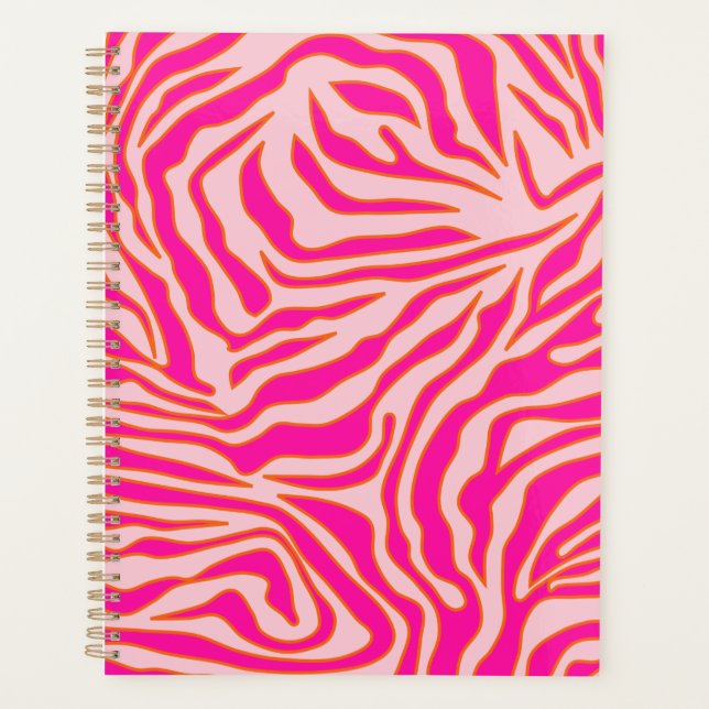 Zebra Stripes Pink Orange Wild Animal Print Planner (Front)