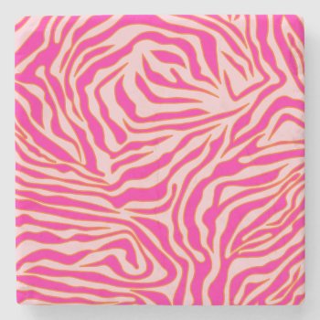 Zebra Stripes Pink Orange Wild Animal Print Stone Coaster by dailyreginadesigns at Zazzle