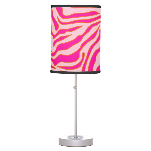 Zebra Stripes Pink Orange Wild Animal Print Table Lamp (Front)