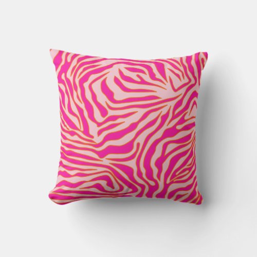Zebra Stripes Pink Orange Wild Animal Print Throw Pillow