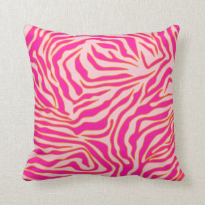 Zebra Stripes Pink Orange Wild Animal Print Throw Pillow