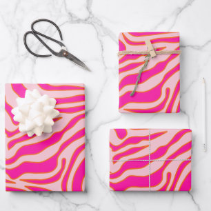 Zebra Stripes Pink Orange Wild Animal Print Wrapping Paper Sheets