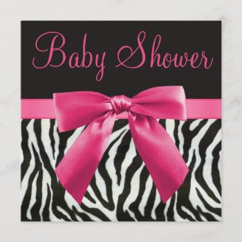 Zebra Stripes & Pink Printed Bow Baby Shower Invitation by AJ_Graphics at Zazzle