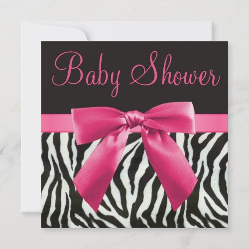 Zebra Stripes  Pink Printed Bow Baby Shower Invitation