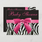 Zebra Stripes & Pink Printed Bow Baby Shower Invitation (Front/Back)