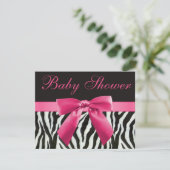 Zebra Stripes & Pink Printed Bow Baby Shower Invitation (Standing Front)