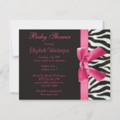 Zebra Stripes & Pink Printed Bow Baby Shower Invitation (Back)