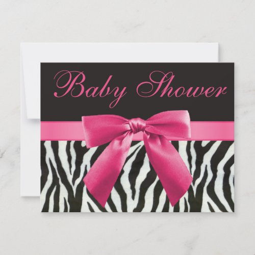 Zebra Stripes  Pink Printed Bow Baby Shower Invitation