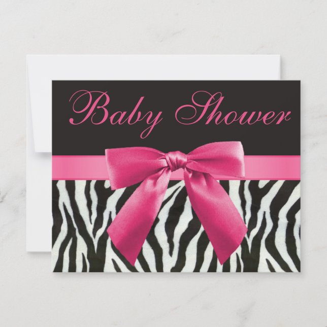 Zebra Stripes & Pink Printed Bow Baby Shower Invitation (Front)