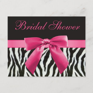 Zebra Stripes & Pink Printed Bow Bridal Shower Invitation