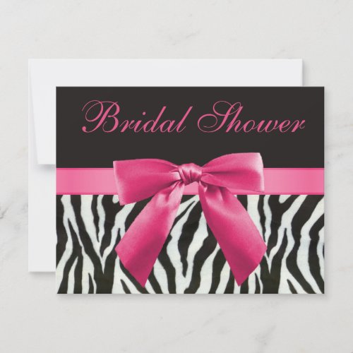 Zebra Stripes  Pink Printed Bow Bridal Shower Invitation