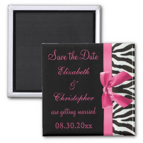 Zebra Stripes  Pink Printed Bow Save The Date Magnet