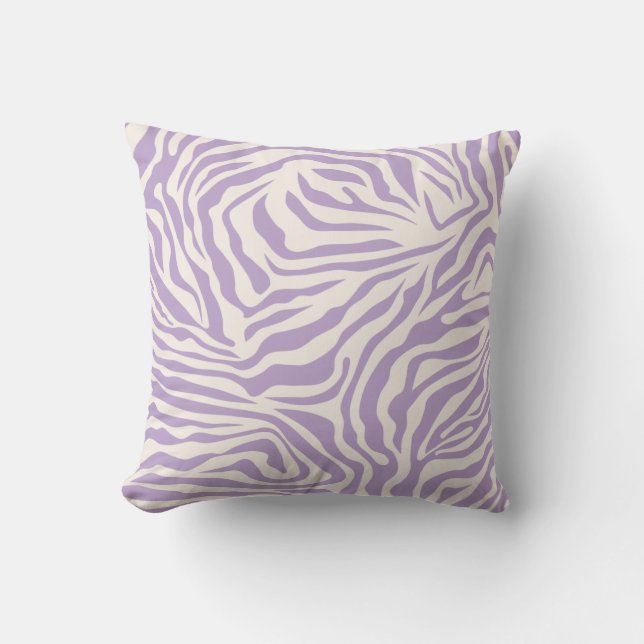Zebra Stripes Preppy Purple Wild Animal Print Throw Pillow (Front)