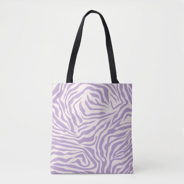 Zebra Stripes Preppy Purple Wild Animal Print Tote Bag (Front)