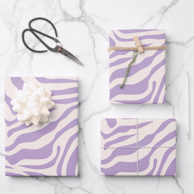 Zebra Stripes Preppy Purple Wild Animal Print Wrapping Paper Sheets (Front)