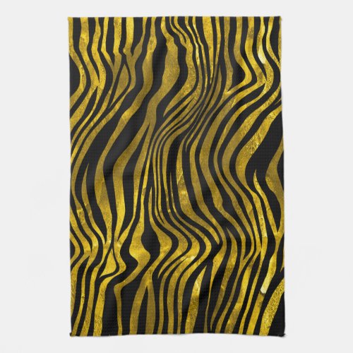 Zebra stripes safari skin animal print gold black kitchen towel