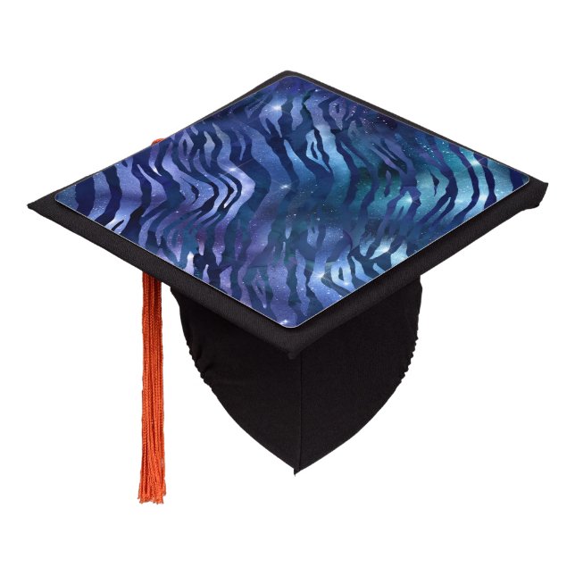 Zebra Stripes Shining Star Blue Starry Night Space Graduation Cap Topper (Angled)