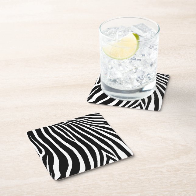 Zebra Stripes  Square Paper Coaster (Insitu)
