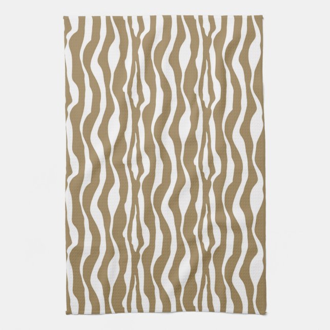 Zebra stripes - Taupe Tan and White Kitchen Towel (Vertical)