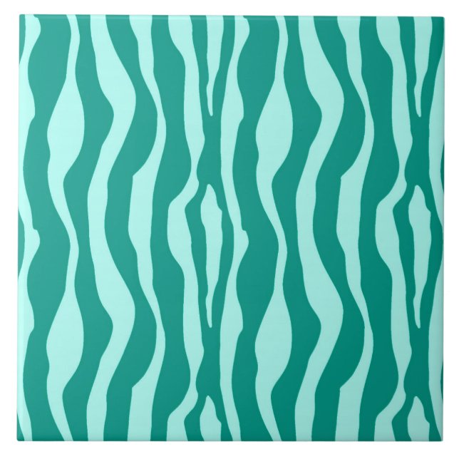 Zebra stripes - Turquoise and Aqua Ceramic Tile (Front)