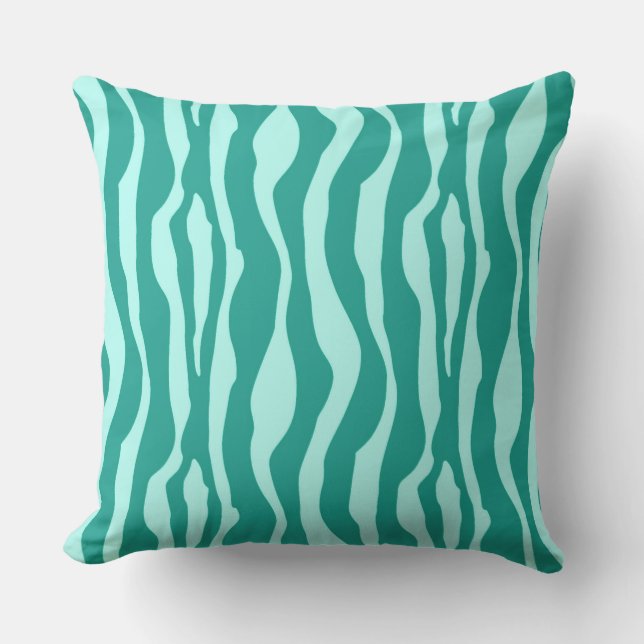 Zebra stripes - Turquoise and Aqua Outdoor Pillow (Front)