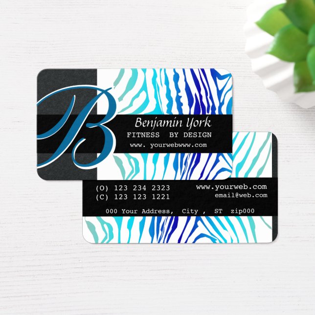 Zebra  Stripes Turquoise Blue Bold Monogram (Desk)