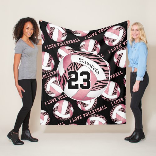 zebra stripes w girly pink personalized volleyball fleece blanket