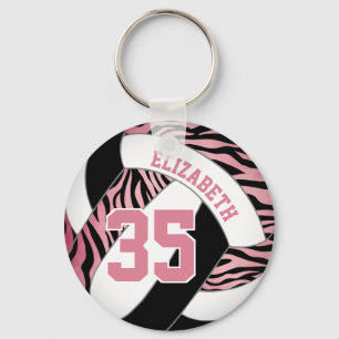 zebra stripes w pink and black girls volleyball keychain