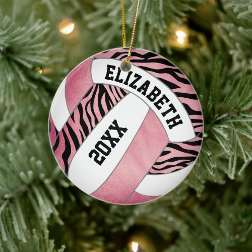 zebra stripes w rose gold personalized volleyball ceramic ornament