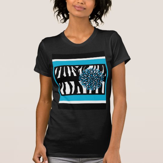 Zebra Stripes with Blue Chrysanthemum T-Shirt