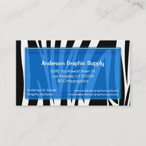 Zebra Stripes With Blue Glass Rectangle Business Card Templates