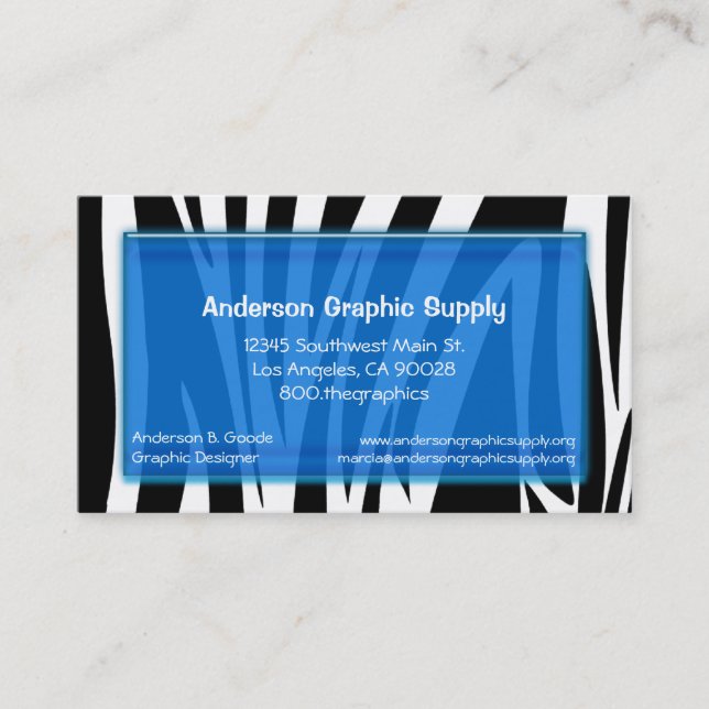 Zebra Stripes With Blue Glass Rectangle Business Card (Front)