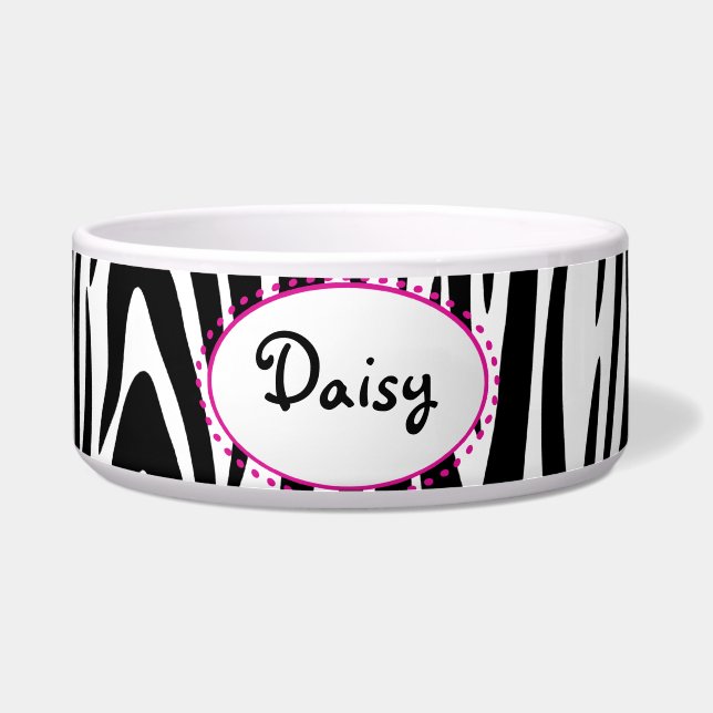 Zebra Stripes with Custom Name Bowl (Front)