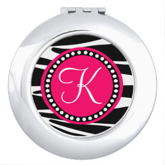 Zebra Stripes With Hot Pink Circle Monogram Area Vanity Mirror