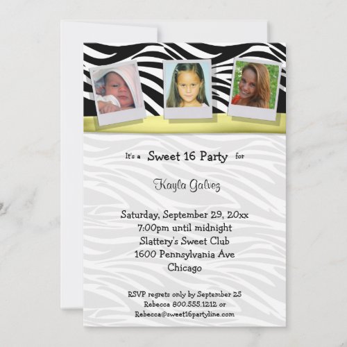 Zebra Stripes Yellow Ribbon Photo Party Invite