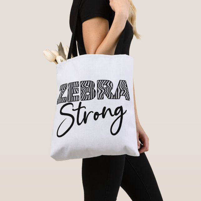 Zebra Strong Black and White Stripes Tote Bag (Close Up)