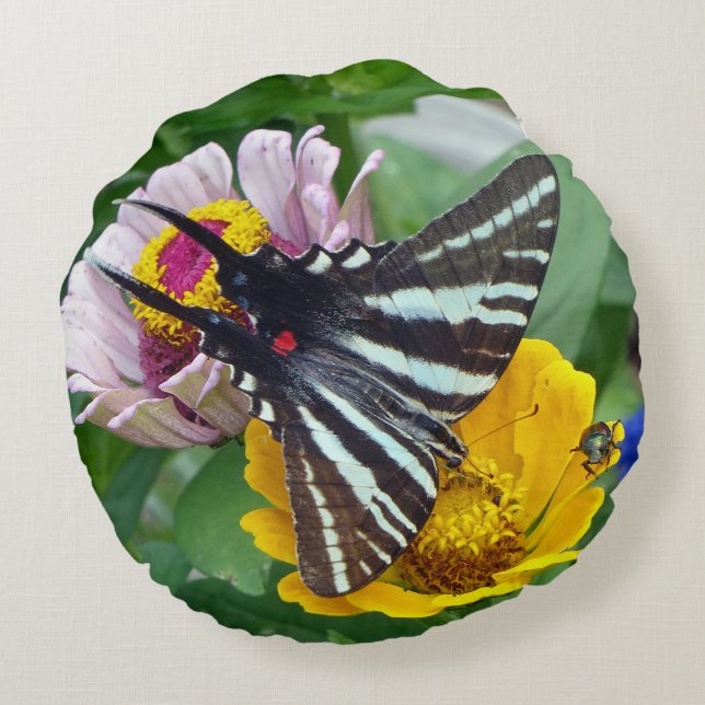 Zebra Swallowtail Butterfly Round Pillow (Back)