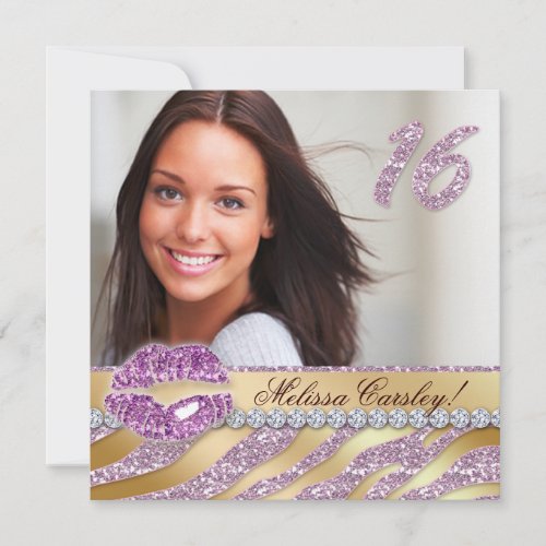 Zebra Sweet 16 Party Invite Pink Gold Makeup