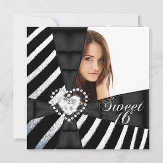 Zebra Sweet 16 Sixteen Birthday Party Photo Invitation