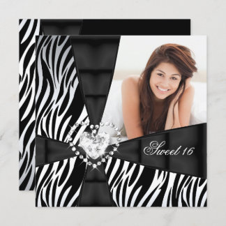 Zebra Sweet 16 Sixteen Birthday Party Photo Invitation