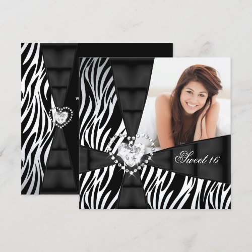 Zebra Sweet 16 Sixteen Birthday Party Photo Custom Invitation